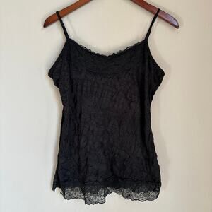 Maurices Black Crinkle Tank Top Lace Trim Romantic Cami Witchy Whimsigoth